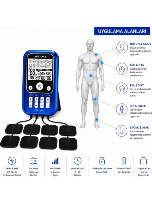 Elite Sport 4 Kanal 8 Elektrot Çıkışlı Profesyonel TENS + EMS Cihazı